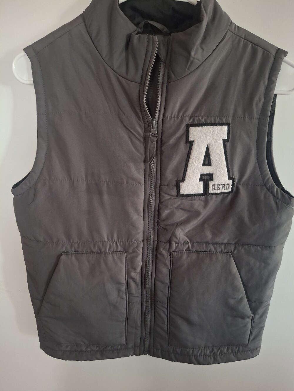 Aeropostale Gray Kids Puffer Vest with Letter A Patch